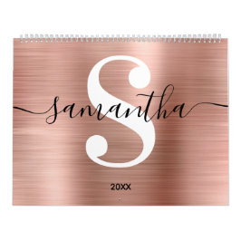 Rose Gold Foil Modernes Signature Monogram Foto Kalender