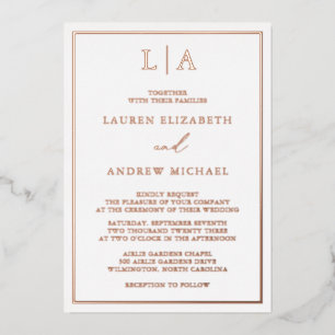 Rose Gold Foil Monogram Border Minimalistisch Wedd Folieneinladung