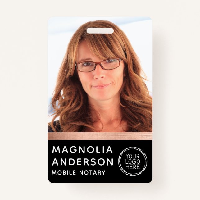 Rose Gold Foil Notary Foto Barcode Logo Ausweis (Vorderseite)