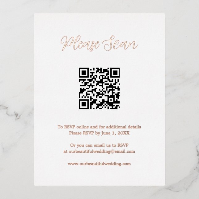 Rose Gold Foil QR Code Hochzeitskarte Folie Einladungspostkarte (Vorderseite)
