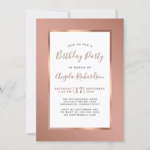 Rose Gold Foil Rahmen Elegante Geburtstagsparty Einladung