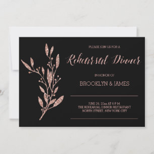 Rose Gold Foil Rehearsal Invites Floral Black Einladung