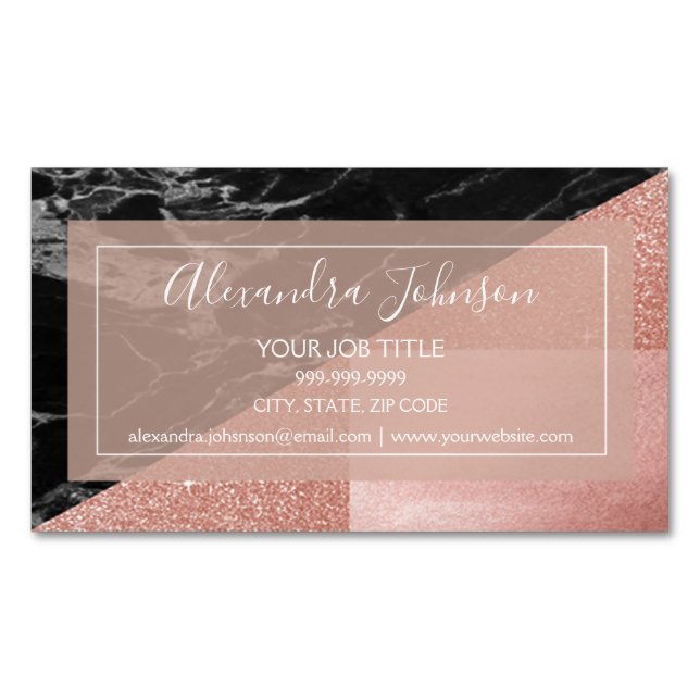 Rose Gold Foil | Rosa und Schwarz Geometrisch Magnetische Visitenkarte (Vorderseite)