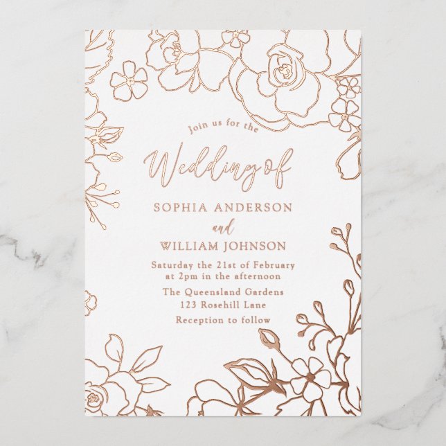 Rose Gold Foil Rose Gold Blätter Hochzeit Folieneinladung (Vorderseite)