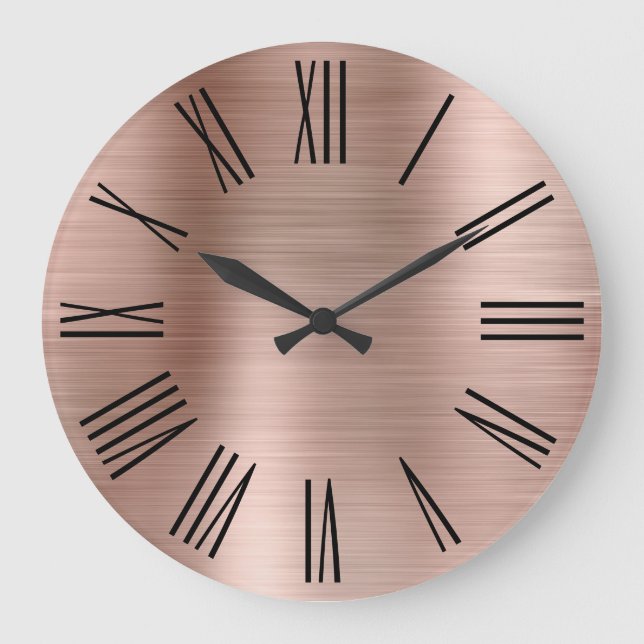 Rose Gold Foil Schwarze römische Zahlen Große Wanduhr (Vorderseite)