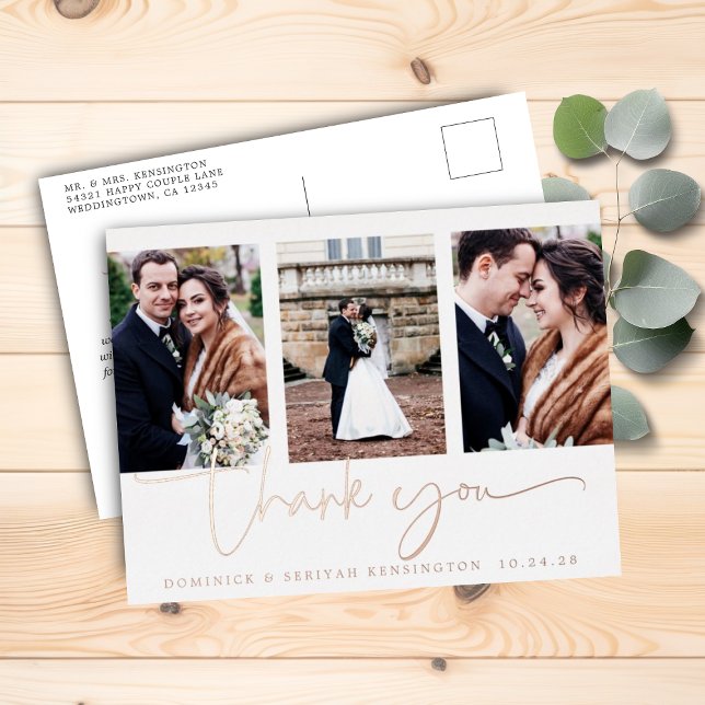 Rose Gold Foil Script Foto Hochzeit Vielen Dank Folie Einladungspostkarte (Rose Gold Foil Script Photo Wedding Thank You Foil Invitation Postcard)