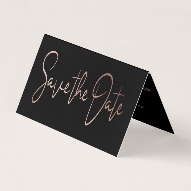 Rose Gold Foil Script Foto Save the Date Card Visitenkarten (Vorderseite)