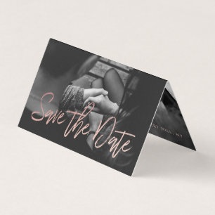 Rose Gold Foil Script Foto Save the Date Card Visitenkarten