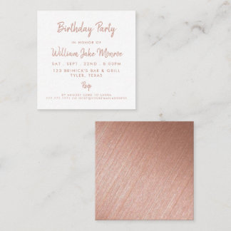 Rose Gold Foil & Script Geburtstagsparty Quadratische Visitenkarte
