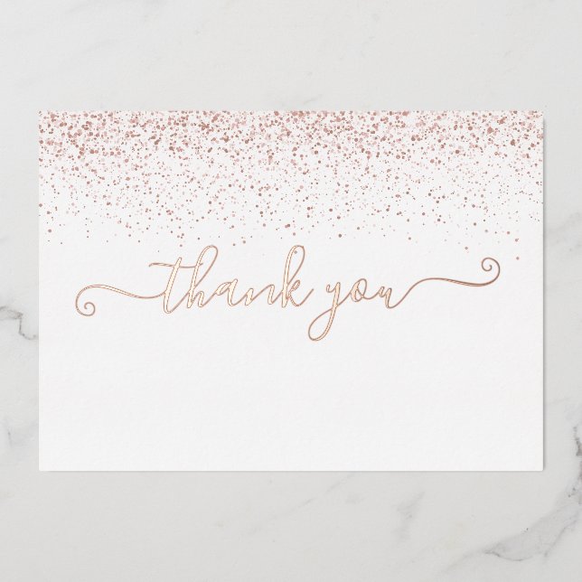 Rose Gold Foil Script Glitzer Danke Karte (Vorderseite)