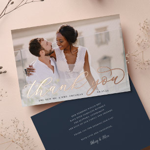 Rose Gold Foil Script Hochzeit Foto Danke Karte