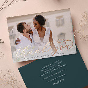 Rose Gold Foil Script Hochzeit Foto Danke Karte
