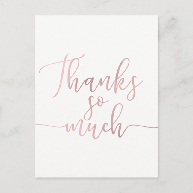 Rose Gold Foil Script Vielen Dank Postkarte (Vorderseite)