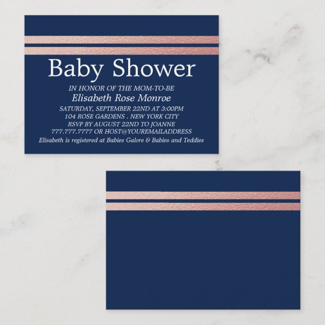 Rose Gold Foil Streifen, Blue Baby Shooting Ticket (Vorne/Hinten)