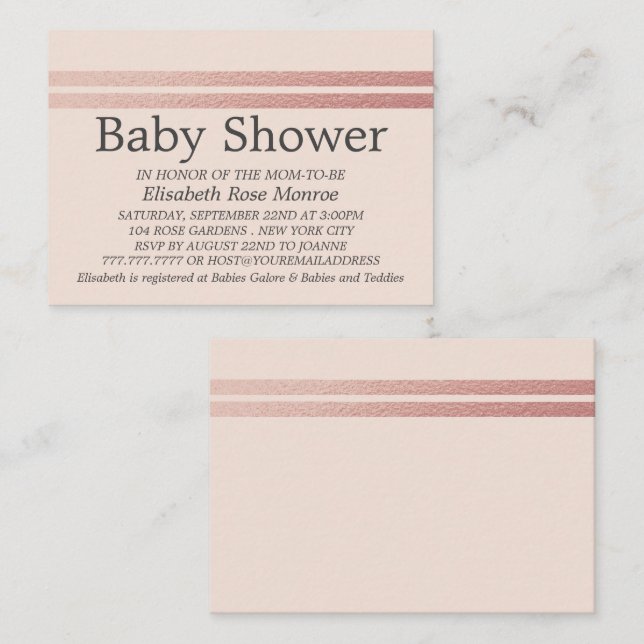 Rose Gold Foil Streifen, Pink Baby Showkarte Visitenkarte (Vorne/Hinten)