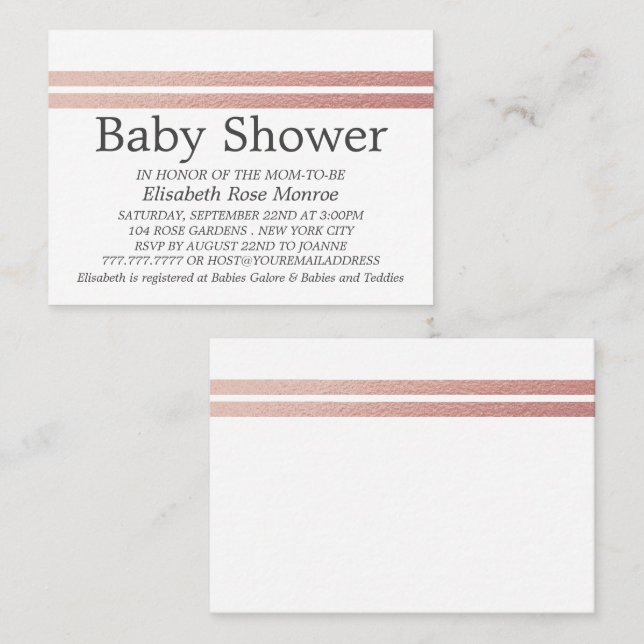 Rose Gold Foil Streifen, White Baby Duschkarte Visitenkarte (Vorne/Hinten)