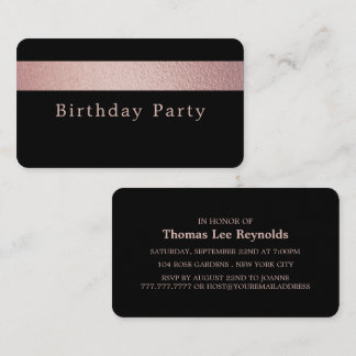 Rose Gold Foil Strip, Black Birthday Party Ticket