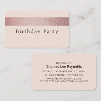 Rose Gold Foil Strip, Rosa Geburtstagsparty Visitenkarte