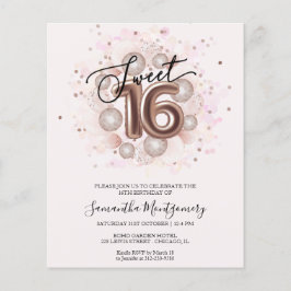 Rose Gold Foil Sweet 16 Balloons Einladung
