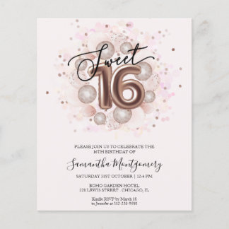 Rose Gold Foil Sweet 16 Balloons Einladung