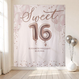 Rose Gold Foil Sweet 16 Balloons Rosa Hintergrund Wandteppich