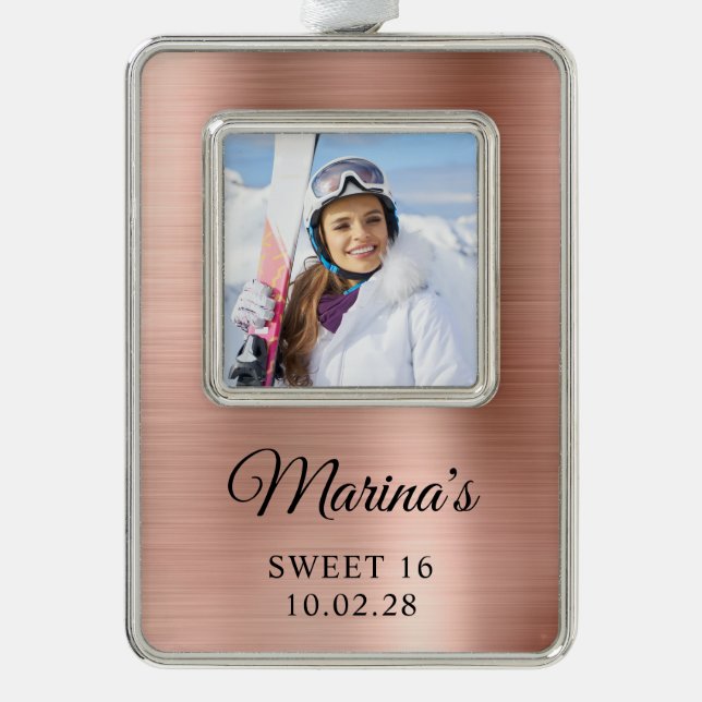 Rose Gold Foil Sweet 16 Foto Rahmen-Ornament Silber (Vorderseite)