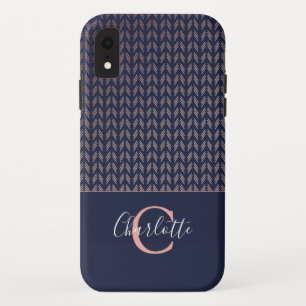Rose Gold Foil Tribal Boho Navy Blue Monogram Case-Mate iPhone Hülle