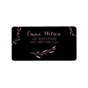 Rose Gold Foil Wedding Address Labels Floral Black Adressaufkleber