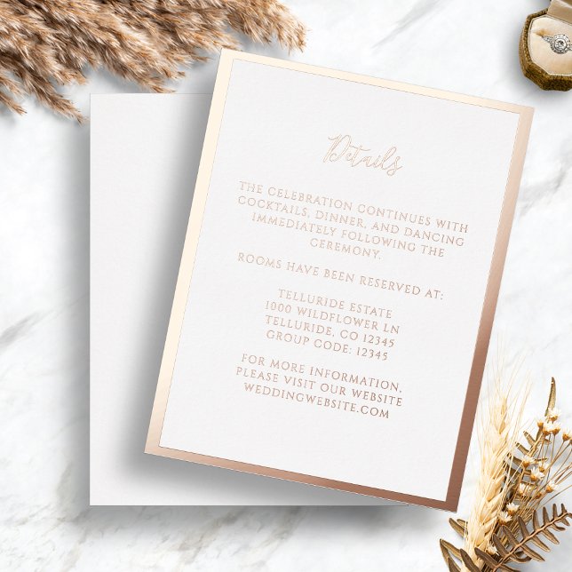 Rose Gold Foil Wedding Card Folie Einladungspostkarte (Rose Gold Border Modern Simplet Foil Wedding Details Enclosure Card by Painted Paperie
)