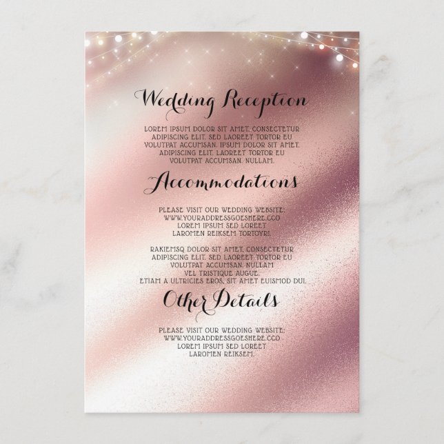 Rose Gold Foil Wedding Information Guest Begleitkarte (Vorderseite)