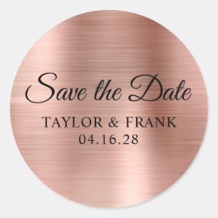 Rose Gold Foil Wedding Save the Date Runder Aufkleber