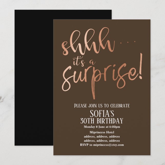 Rose Gold Foil , wie es ist ein überraschendes Par Einladung (Vorne/Hinten)