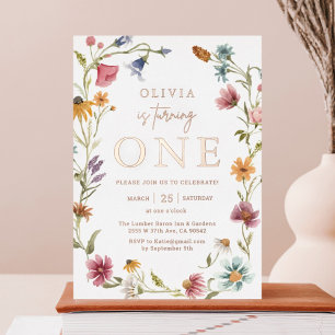 Rose Gold Foil Wildblume Thema Girl 1. Geburtstag Folieneinladung