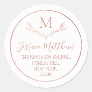 Rose Gold Foil Wreath Monogram Rücksendeadresse Runder Aufkleber