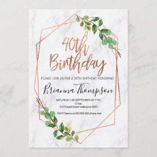 Rose Gold Foliage 40. Geburtstag Einladung
