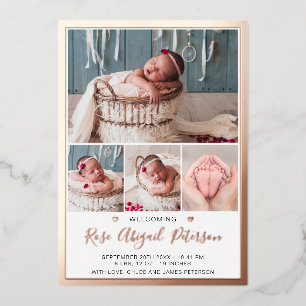 Rose Gold Folie Baby Girl Geburtsanzeige Karte