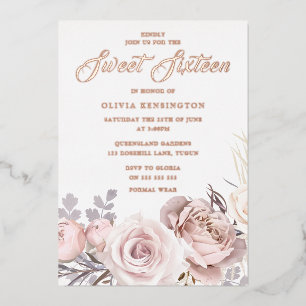 Rose Gold Folie Blush Blumen Sweet 16 Party Folieneinladung
