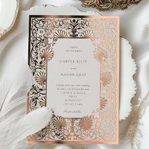 Rose Gold Folie Cream Art Nouveau Hochzeit Folieneinladung
