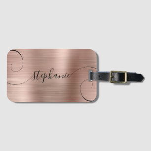 Rose Gold Folie Elegantes Skript Lockiger Name Gepäckanhänger