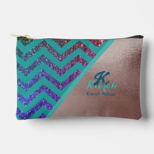 Rose Gold Folie Glitzern Chevron TealTürkis Name Zubehörtasche