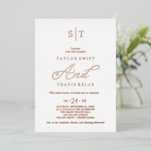 Rose Gold Folie Kalligrafie-Monogramm-Hochzeit Folieneinladung