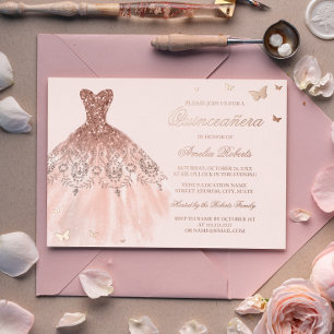 ROSE GOLD FOLIE Kleid Schmetterling Quinceanera Folieneinladung