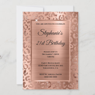 Rose Gold Folie Leopard Glam 21. Geburtstag Einladung
