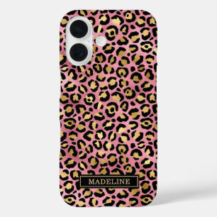 Rose Gold Folie Leopardenprint Monogramm iPhone 16 Hülle