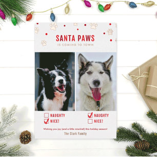 Rose Gold Folie Naughty or Nice Zwei-Hunde-Fotokar Folien Feiertagskarte