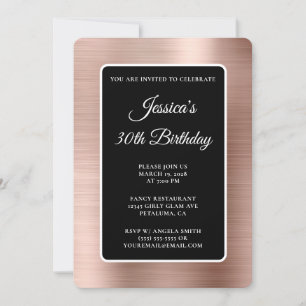 Rose Gold Folie Schwarz-Weiß 30. Geburtstag Einladung