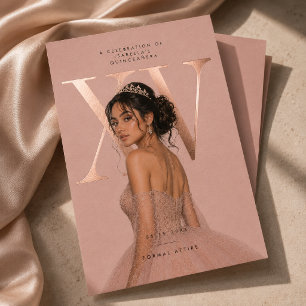 Rose Gold Folie XV Quinceañera Foto-Einladung Folieneinladung