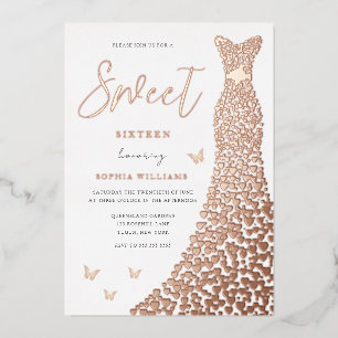 Rose Gold Folien Herz Kleid Schmetterling Sweet 16 Folieneinladung