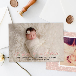 Rose Gold Folien Schrift Foto Geburtsanzeige Folieneinladung