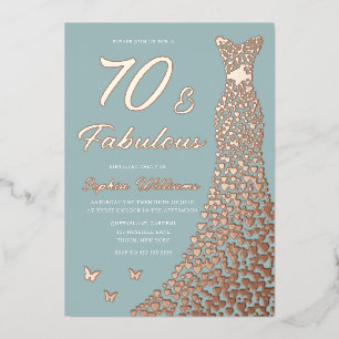 Rose Gold Folienkleid 70 & Fabulous 70. Geburtstag Folieneinladung